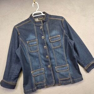 Chico’s Denim Utility Jacket Size 3 XL Dark Wash Stretch 4 Pocket